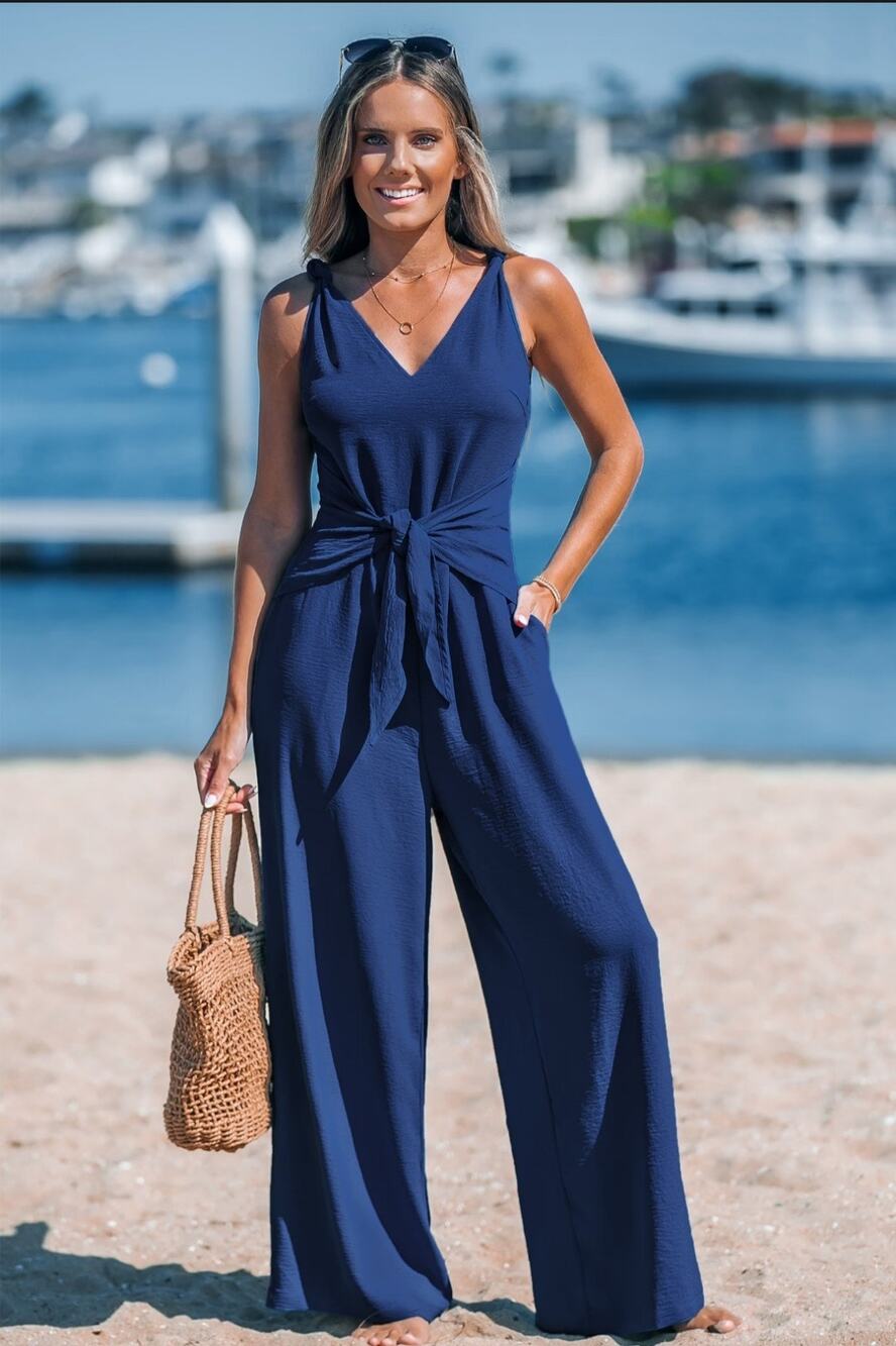 #243 MSRP $51 NWT CUPSHE V-NECK TIE-FRONT WIDE LEG JUMPSUIT ♡SIZE M♡